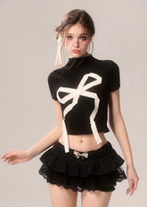 Knitted High-Neck Crop Tee